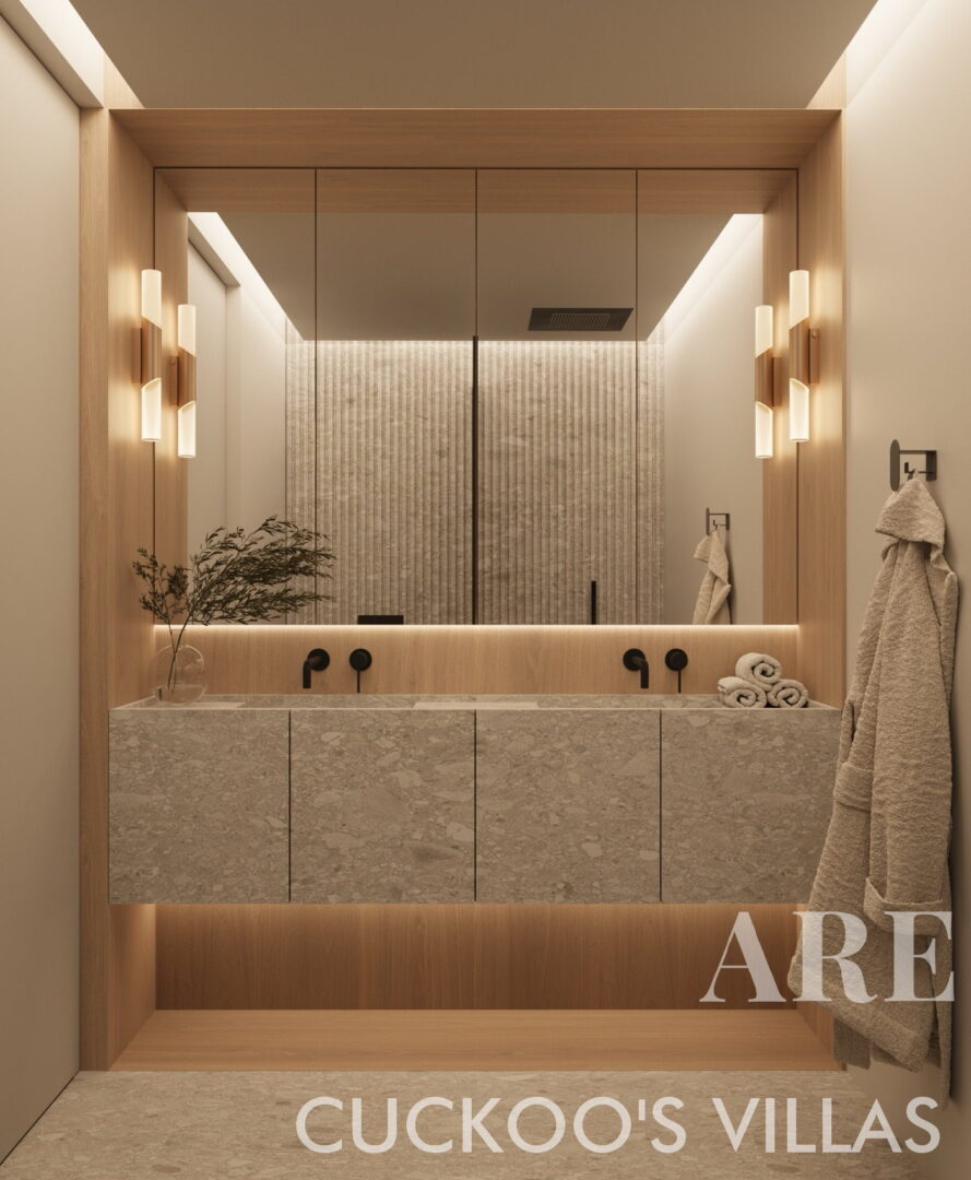 Bathrooms with suspended furniture and Mirror with LED strip